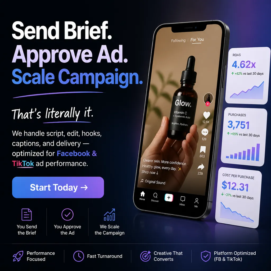 Send Brief. Approve Ad. Scale Campaign. — KillerCreatives Facebook & TikTok video ad creative #3