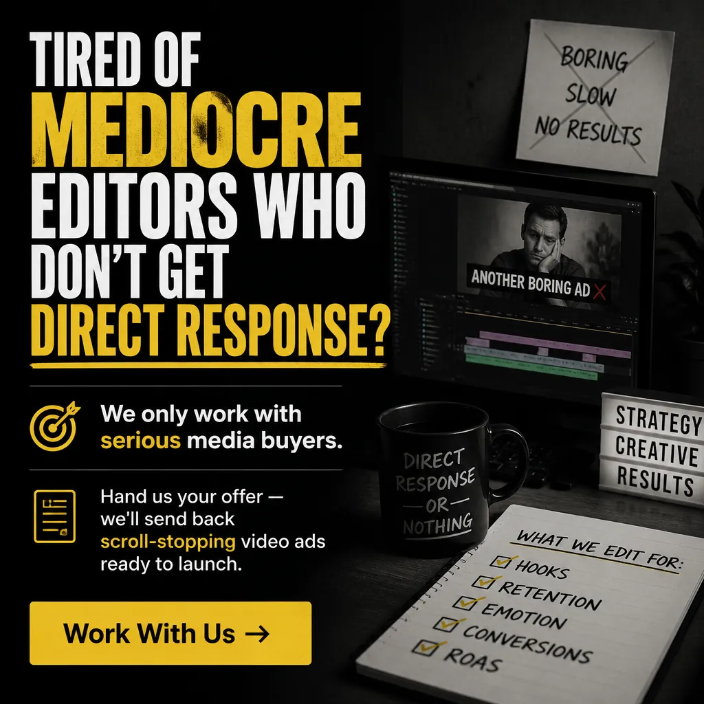 Tired Of Mediocre Editors Who Don't Get Direct Response? — KillerCreatives Facebook & TikTok video ad creative #3